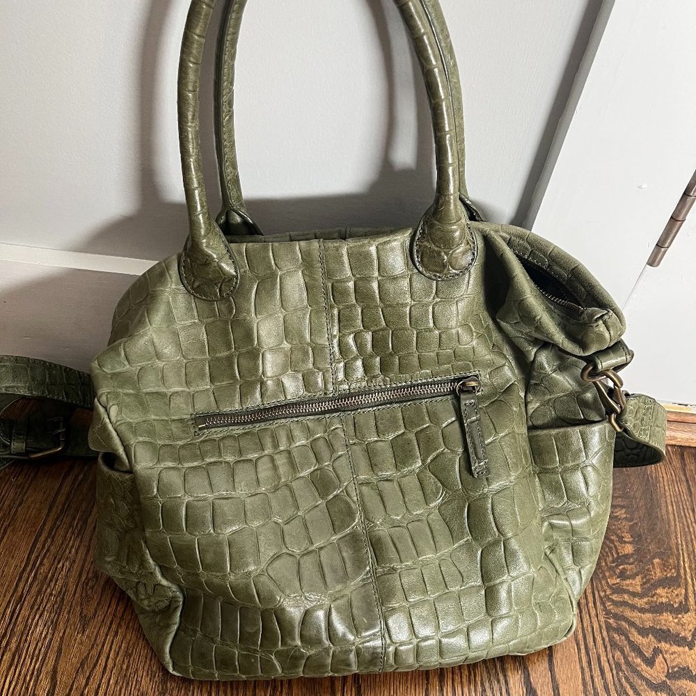 Liebeskind Olive Green Croc-Embossed Leather Hobo Bag
